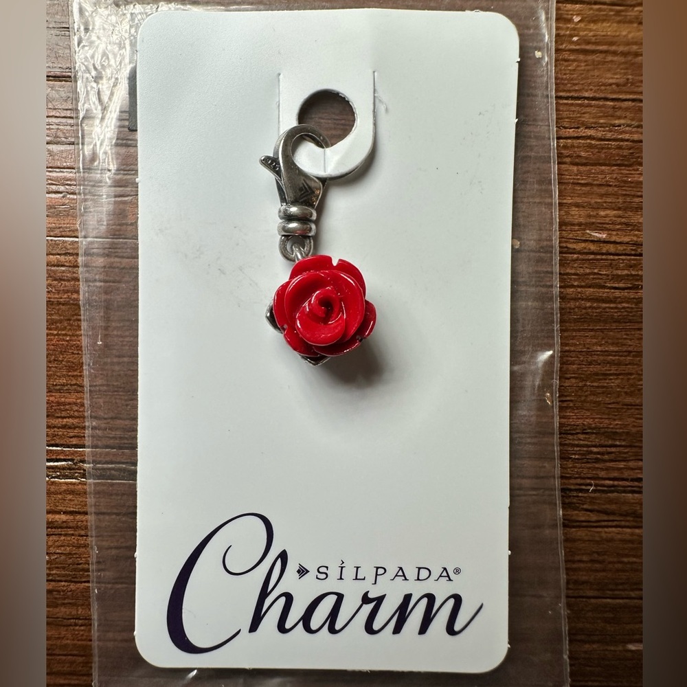 NEW Silpada Sterling Silver Red Rose Charm